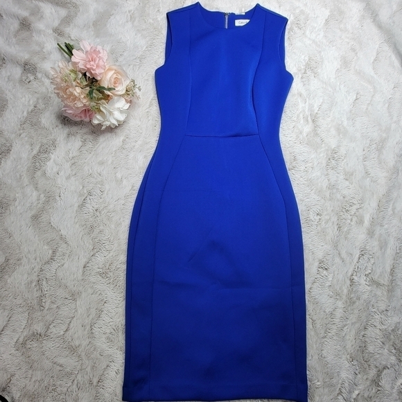 Calvin Klein Blue Thick Scuba-Style Sheath Midi Dress - Picture 1 of 14